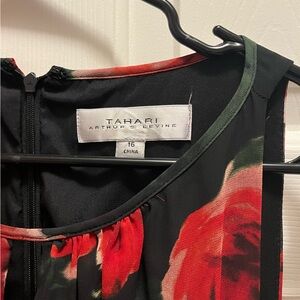 Tahari Black Dress with Red Floral Accents